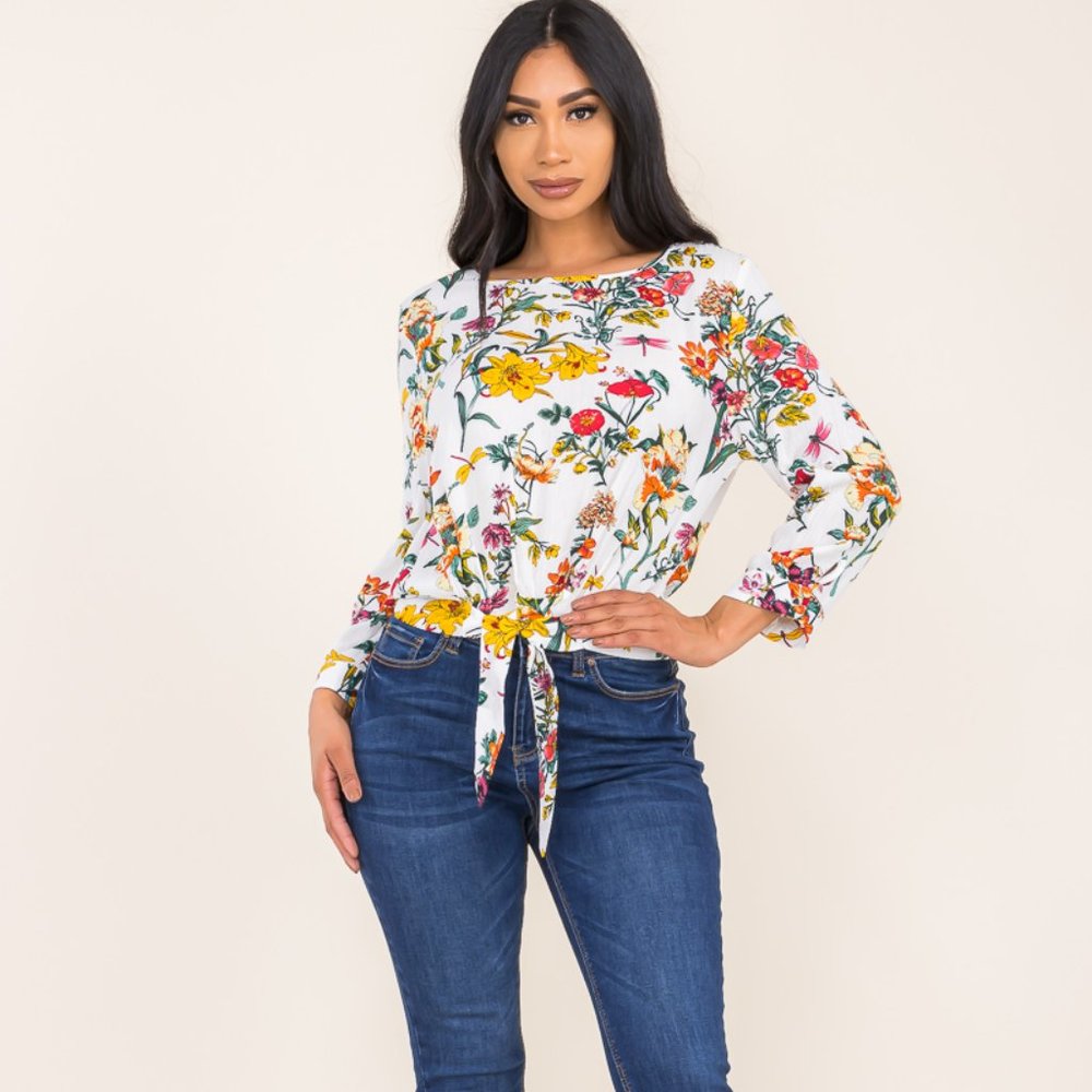 Front Tie Floral Print Blouse